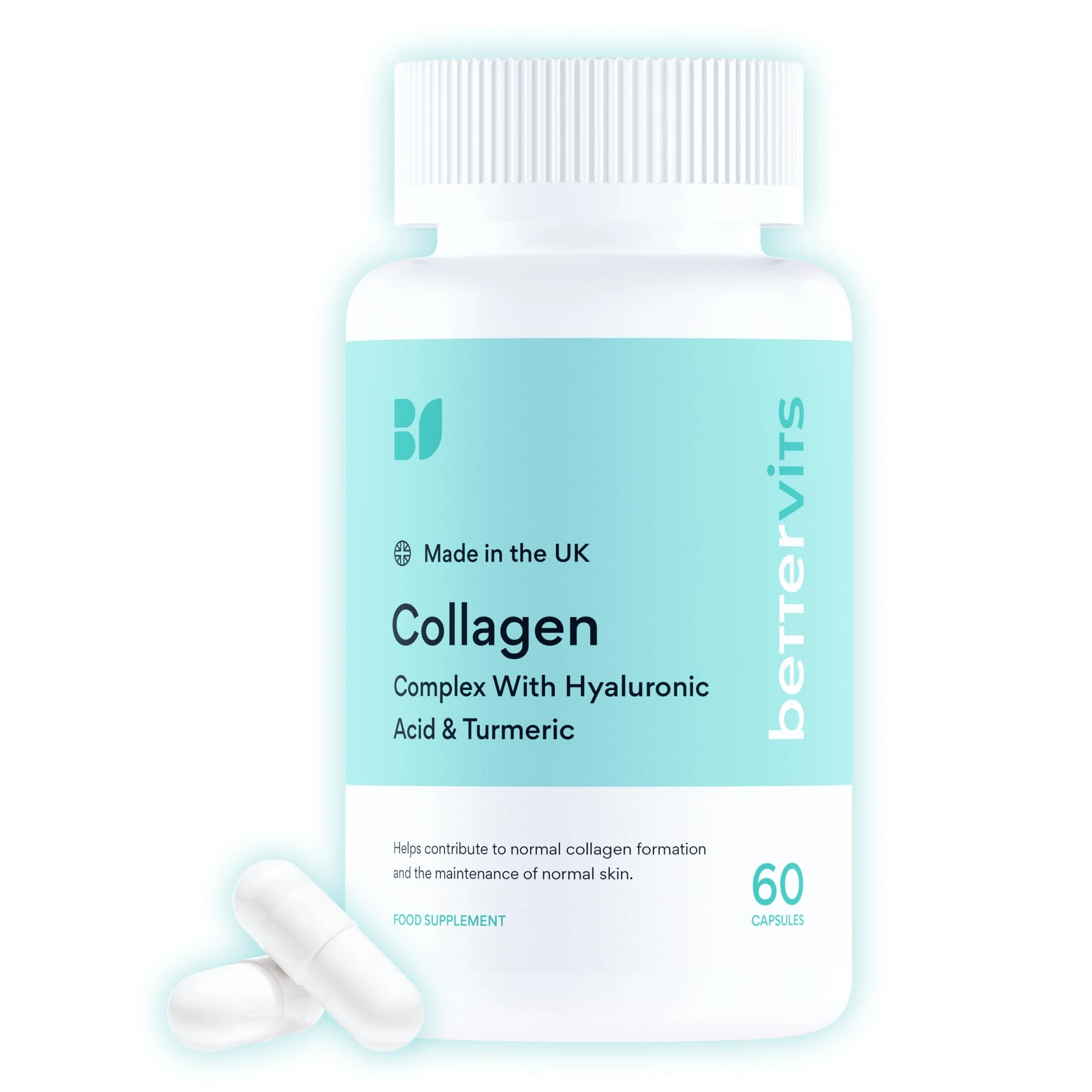 Bettervits Collagen Complex with Hyaluronic Acid and Vitamin C | Marine Collagen Supplements for Women and Men with Biotin | High-Strength Vitamin E for Skin, Hair, Nails, Joint Health - 60 Capsules