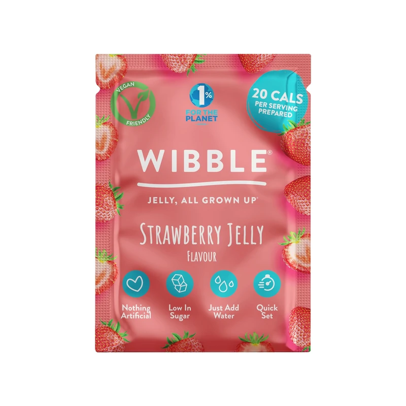 Wibble Jelly Crystals, Strawberry Natural Jelly Powders, Quick Set, 12 Pack, Jello, Low Sugar, Plant-Based, Low Calorie Snack, Healthy Dessert, Serves 4, Vegan Jelly Crystals, Vegetarian Jello Powder