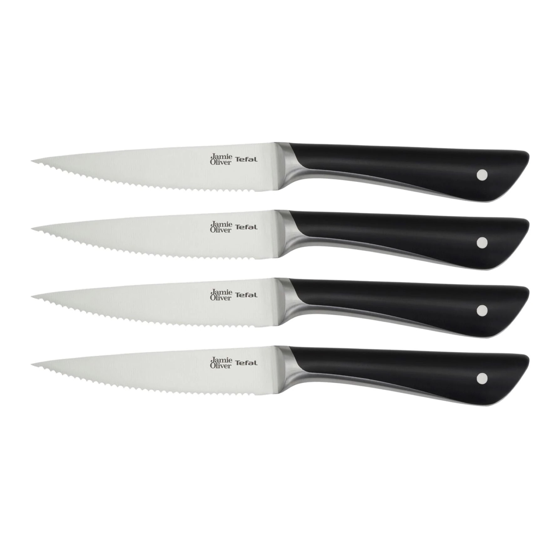 Tefal Jamie Oliver Steak Knives Set, 4 x 12cm Knives, German Stainless Steel K2670859, Black