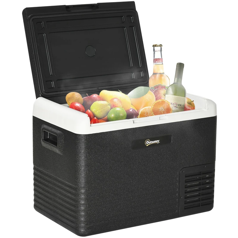 Outsunny 40L Car Refrigerator, Portable Compressor Car Fridge Freezer, Electric Cooler Box with 12/24V DC and 110-240V AC for Camping, Driving, Picnic, Down to -20℃, Grey and Black