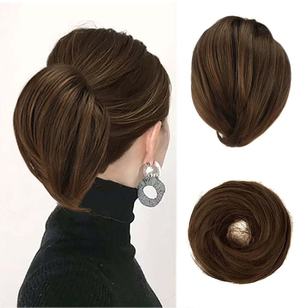 BARSDAR Hair Bun Ponytail Extension, Straight Synthetic Hairpiece Fully Short Ponytail Bun Extensions Hair Accessories Elastic Easy Scrunchie for Women