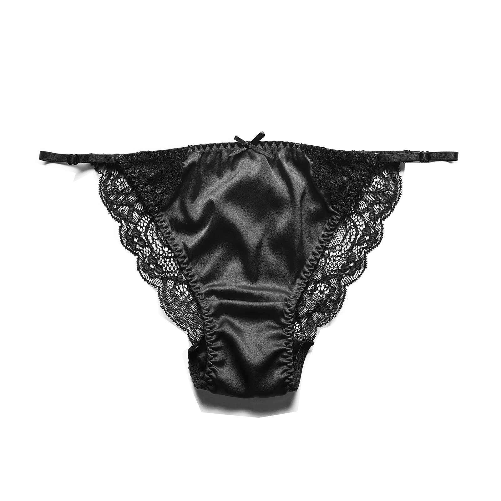 SilRiver Womens Silk String Bikini Satin Panties for Women Underwear Shiny Tanga Briefs Black