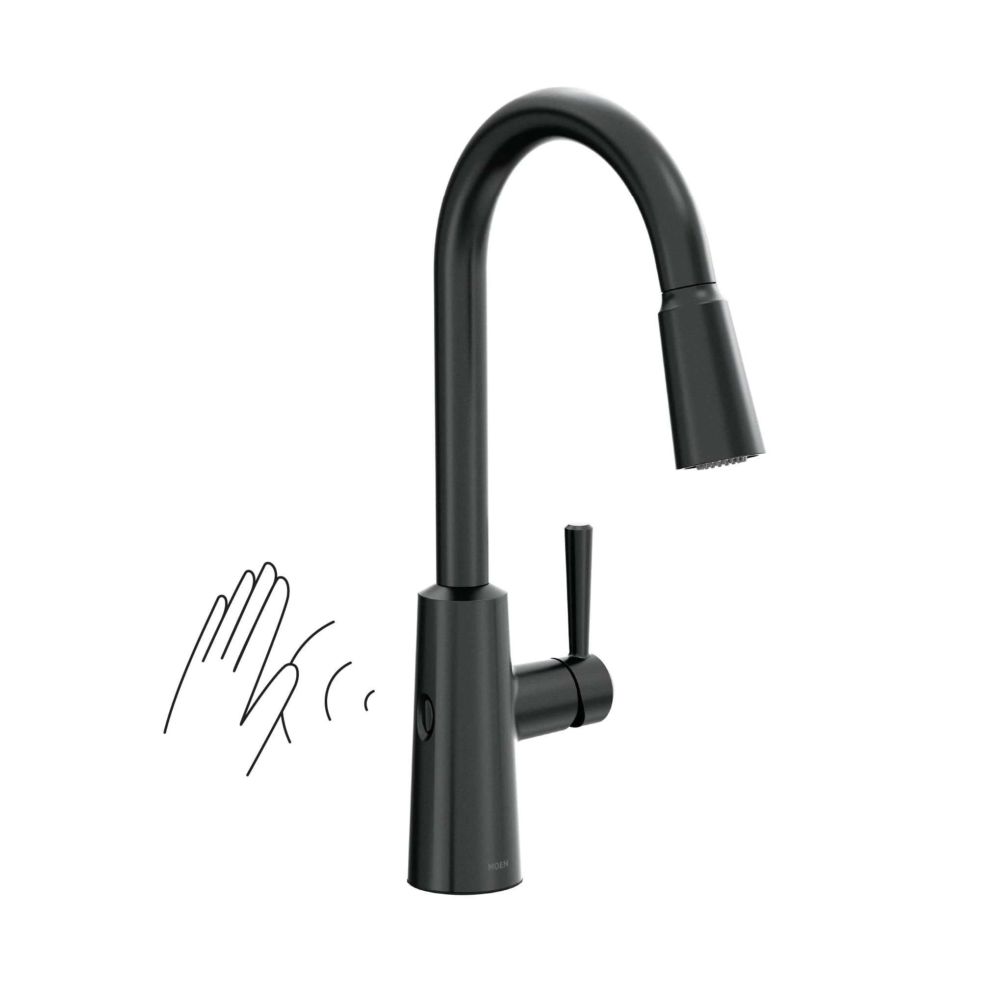 Moen 7402EWBL Riley Single Handle High Arc Pull Down Kitchen Faucet, Matte Black