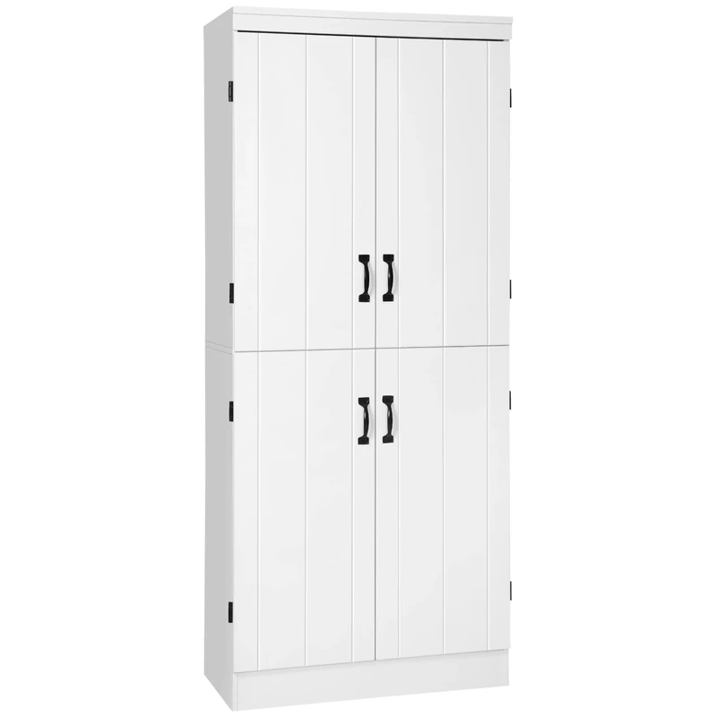 HOMCOM 4-Door Tall Kitchen Cupboard, Freestanding 6-Tier Storage Cabinet with 2 Adjustable Shelves for Living Room, Dining Room, White