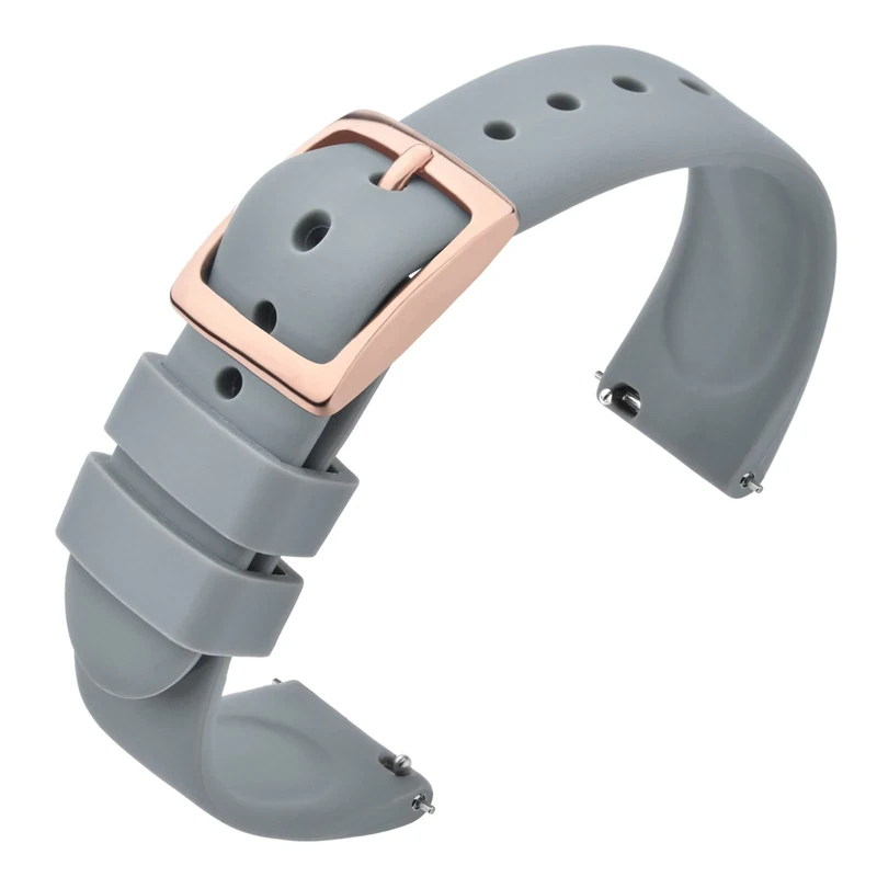 ANNEFIT Silicone Watch Straps, Quick Release Rubber Sport Band 18mm with Classic Rose Gold Clasp (Light Gray)
