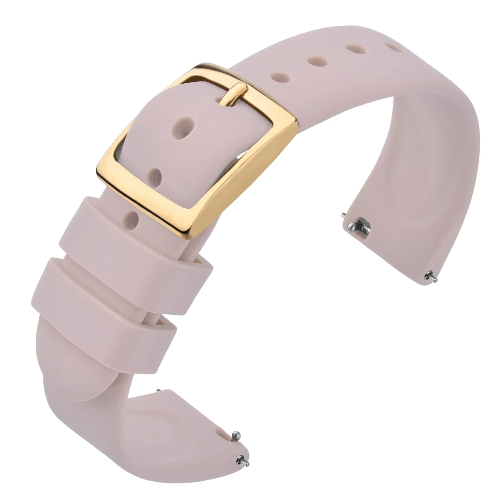 ANNEFIT Silicone Watch Straps, Quick Release Rubber Sport Band 18mm with Classic Gold Clasp (Light Pink)