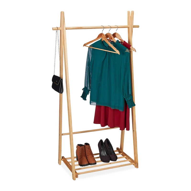 Relaxdays Shoe, Freestanding Clothes Rack, H x W x D: 153 x 87.5 x 45 cm, Wood, Natural, 100%, 153x87,5x45 cm