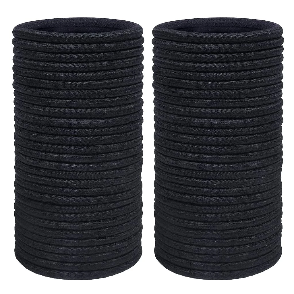 JCF Elastic Hair Bands, 50Pcs Hair Elastic Ties Ponytail Holders, 4mm Hair Bobbles No Metal Hairbands for Women, Girls, Men, Kids(Black)