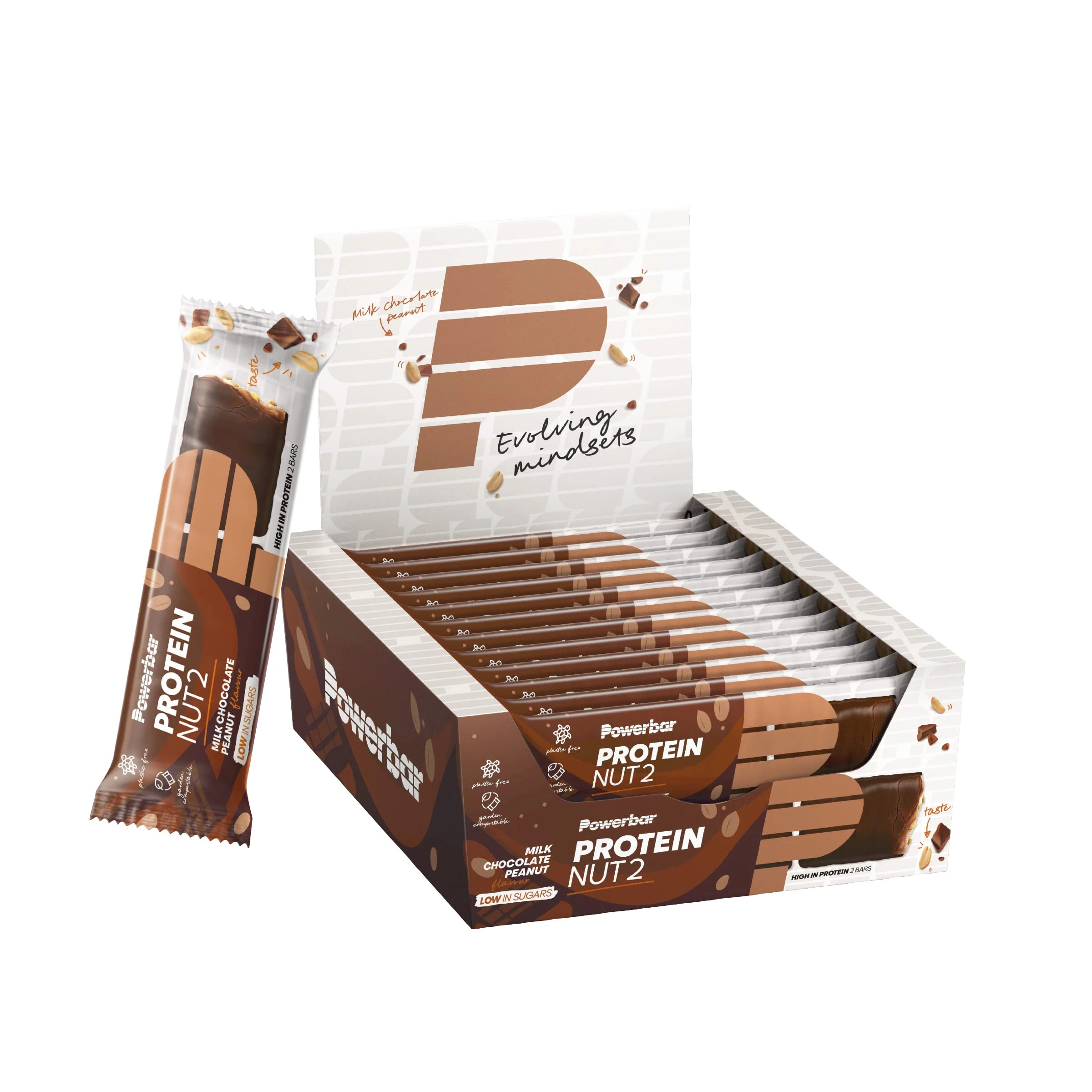 Power Barr Protein Nut2 Milk Chocolate Peanut 12x(2x22,5g) - High Protein Low Sugar Bar, Brown