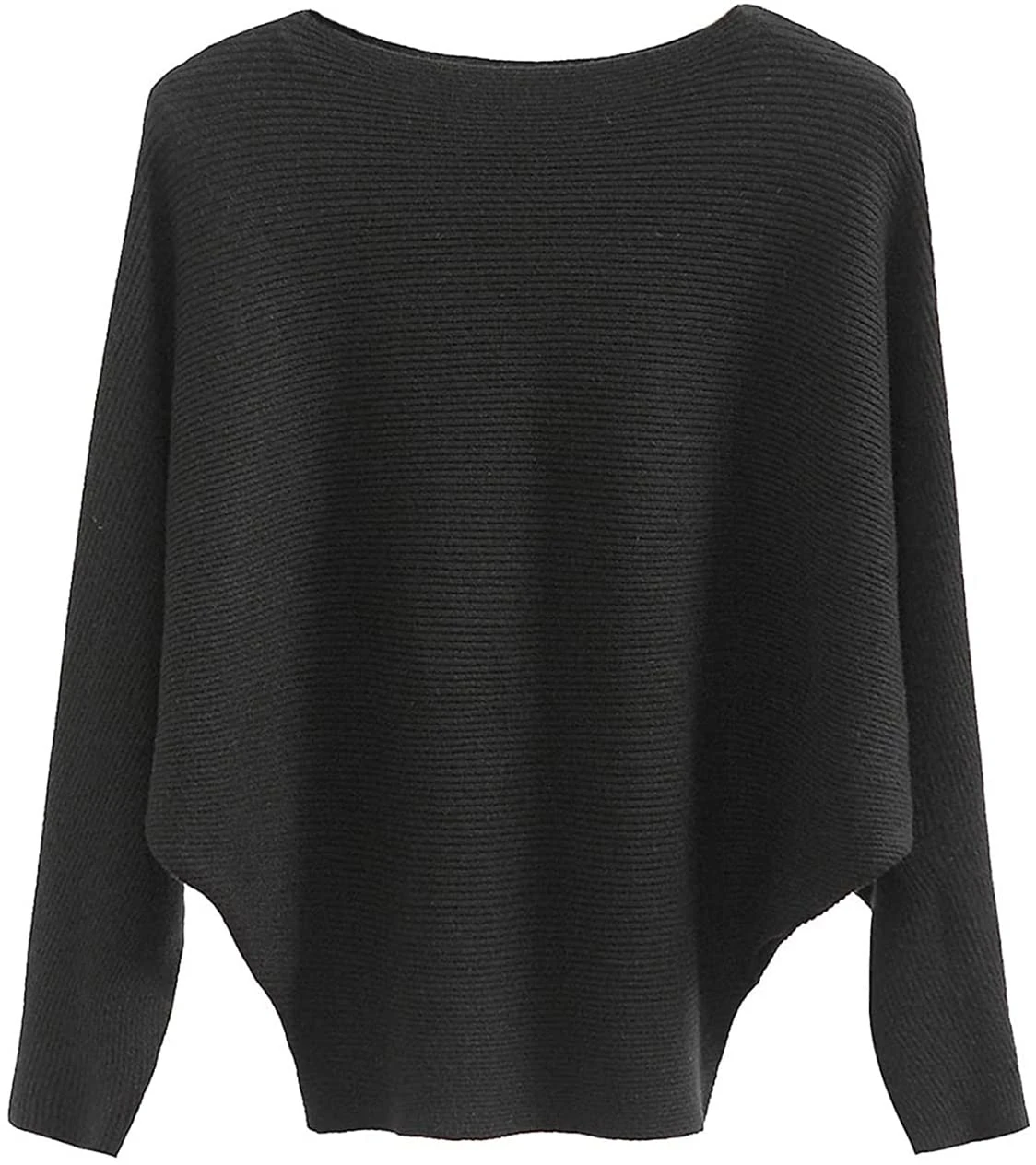 GXIN Batwing Sleeve Jumpers for Women Boat Neck Off Shoulder Dolman Knitted Sweaters Ladies Pullovers Tops (UK, Alpha, One Size, Regular, Regular, Standard, Black)