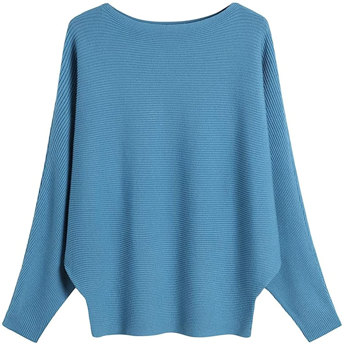 GXIN Batwing Sleeve Jumpers for Women Boat Neck Off Shoulder Dolman Knitted Sweaters Ladies Pullovers Tops (UK, Alpha, One Size, Regular, Regular, Standard, Azure)