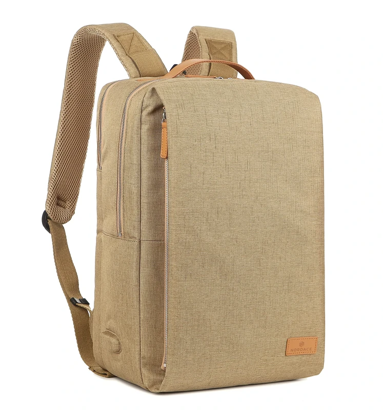 Nordace Siena - 15.6 Inch Laptop Backpack for Men & Women with USB Charging Port, Waterproof - Daily, Travel, or Work, Khaki, 19L, Travel Backpacks