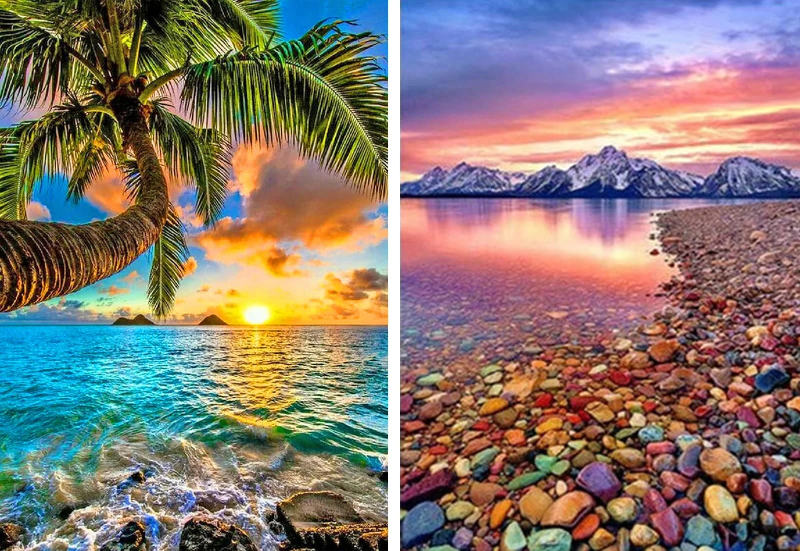 HORPKUN 2 Pack 5D Diamond Painting Kits, Full Drill Diamond Beach Picture Art Kits, DIY Kids Adults Crystal Art Kits for Home Wall Decor 40x30cm