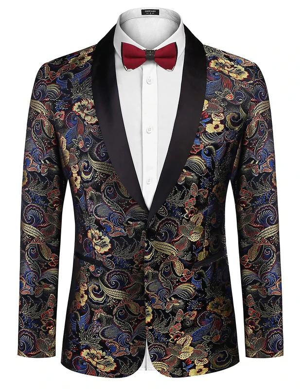 COOFANDY Men's Floral Dress Suit Luxury Embroidered Wedding Blazer Dinner Tuxedo Jacket for Party, Butterfly-Black, L