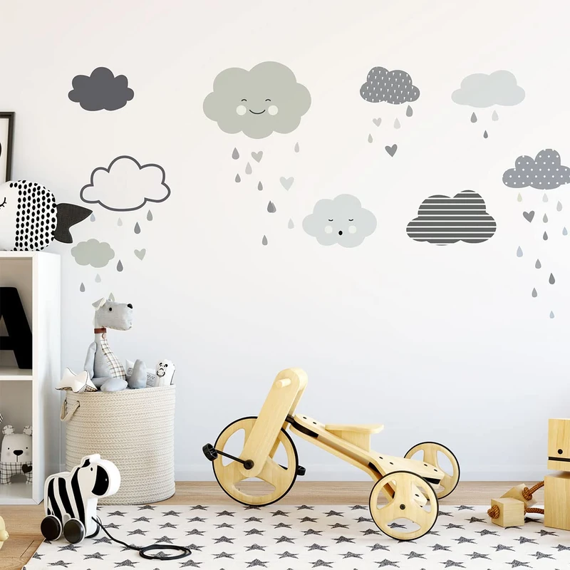 Children's Wall Stickers - Baby Room Decoration - Children's Wall Stickers - Scandinavian Wall Sticker - Clouds in a Soft Rain - H120 x L80 cm
