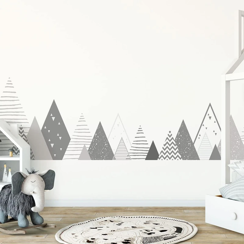 Children's Wall Stickers - Baby Room Decoration - Children's Wall Stickers - Scandinavian Wall Sticker - Giant Scandinavian Mountains Grey - H120 x L200 cm