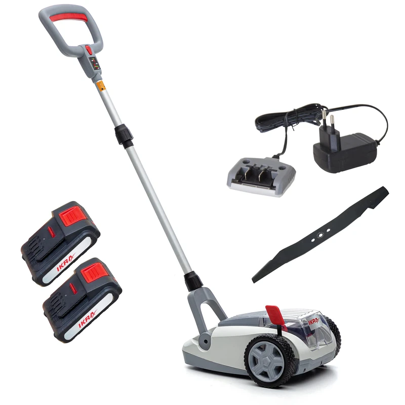 IKRA ICHM 20 Battery-Powered Single-Handed Lawnmower, Mulching Function, for Small Lawns, Includes 2 Batteries, Charger and Spare Blade