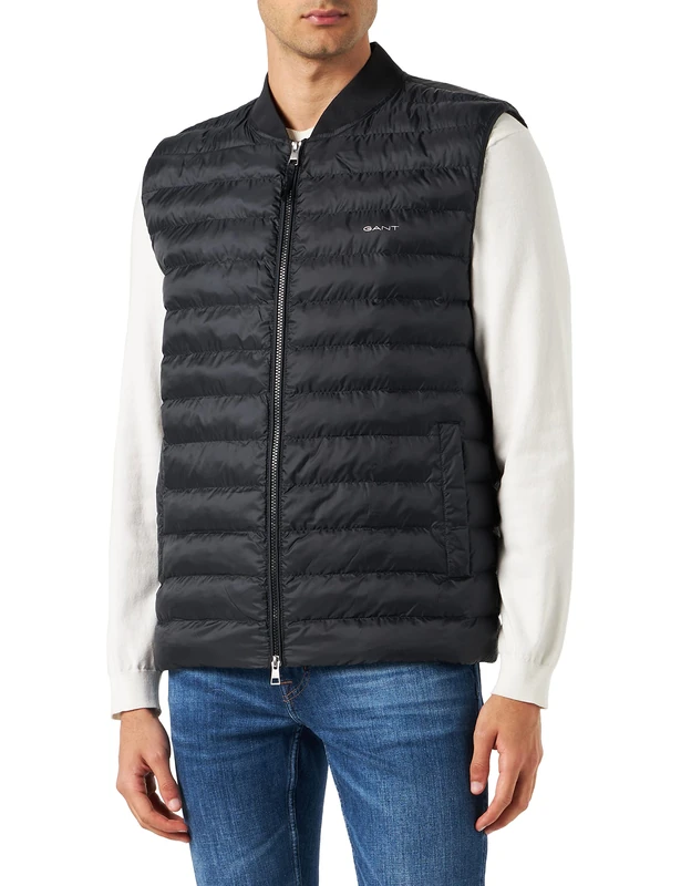 GANT Men's Light Padded Bomber Gilet Jacket, Black, Standard
