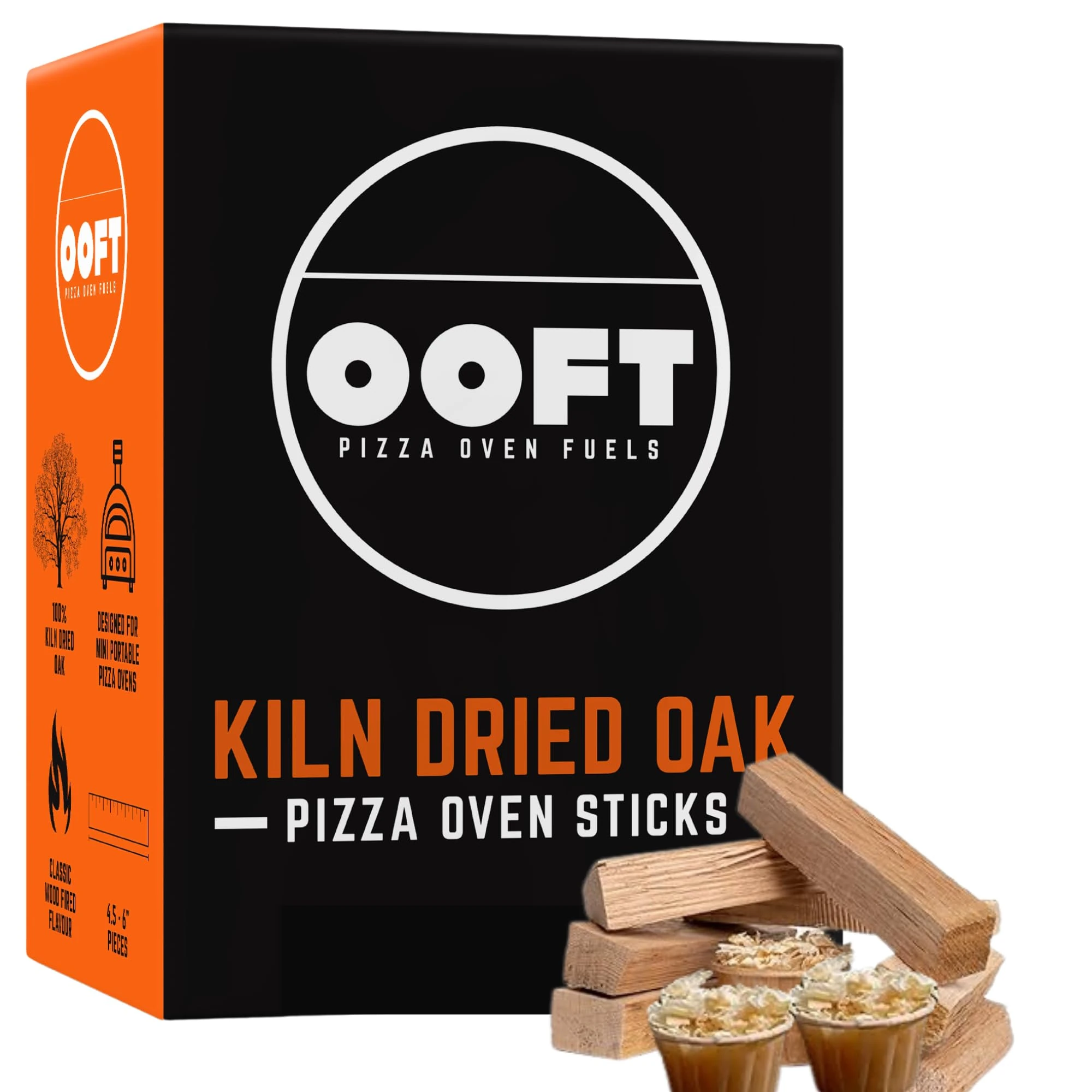 OOFT Pizza Oven Wood - 100% Kiln Dried Oak Cooking Wood - Perfect for Ooni, Gozney, Solo Stove & Other Brands - 12-14lb Box - High Heat & Slow Burn - Great for Grilling, Smoking, BBQ Wood (6 Inch)