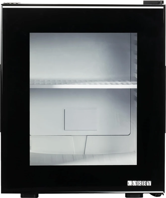 Corby Eton 20L Glass Door Minibar Fridge – Silent Hotel Mini Fridge with Adjustable Shelves & LED Light – Compact Beverage Cooler for Guest Rooms, Offices & Bedrooms – Black - Image 1