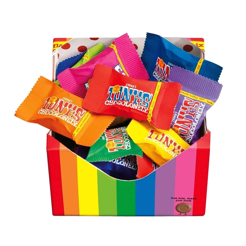 Tony's Chocolonely Tiny Tony's Gift Box - 180g Mini Chocolate Mix To Share, 10 Different Flavours, Individually Wrapped, Vegetarian, Belgian Fairtrade Chocolates