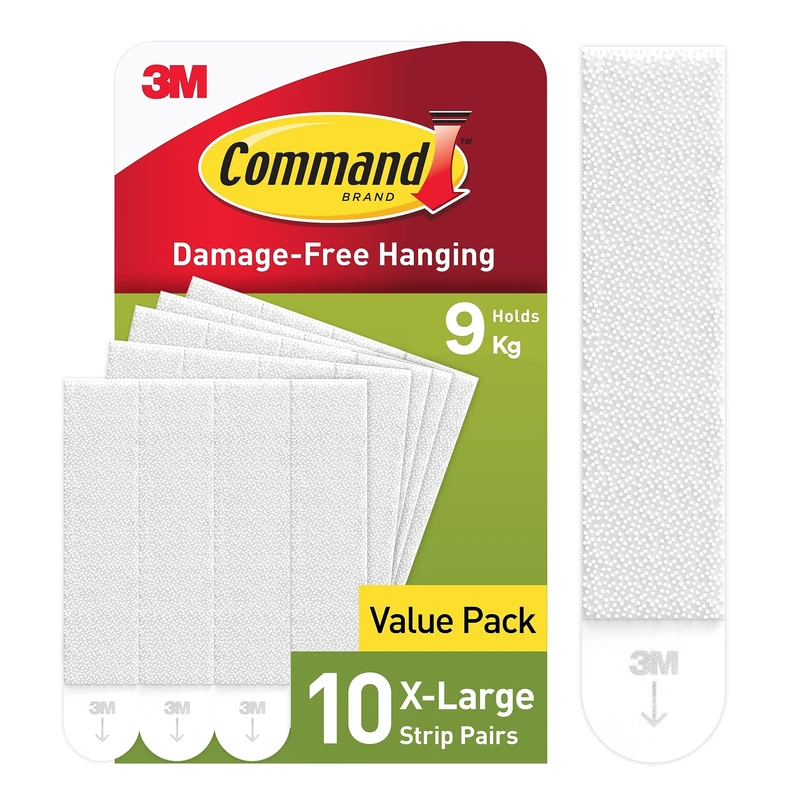 Command XL Picture Hanging Strips, 10 Pairs of X-Large Adhesive Strips - For Heavyweight Items - Holds up to 9 kg - Damage Free Hanging