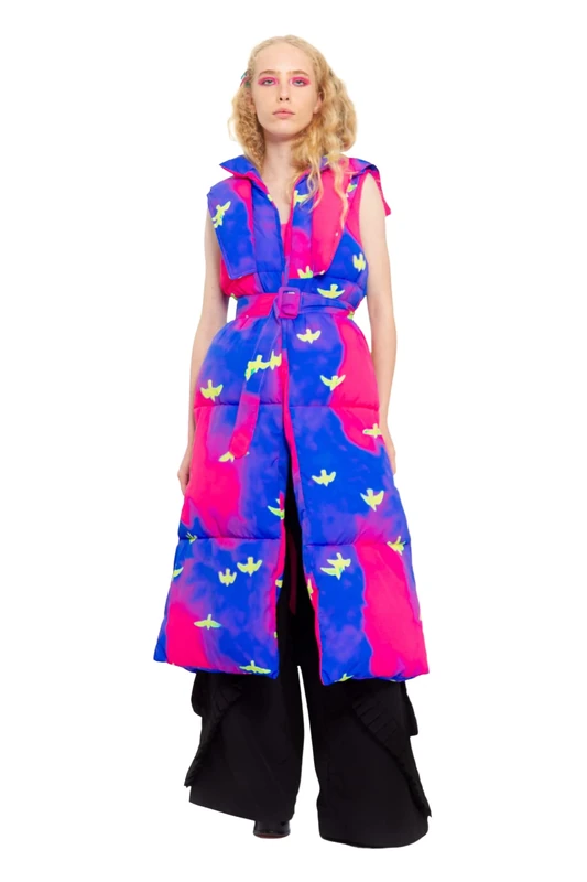 CHAOUICHE Puffer Vest, Birds Print, S