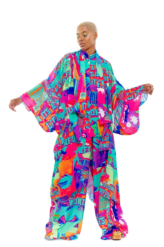 CHAOUICHE Women's Kimono, Downtown LA Print, XXXXXL