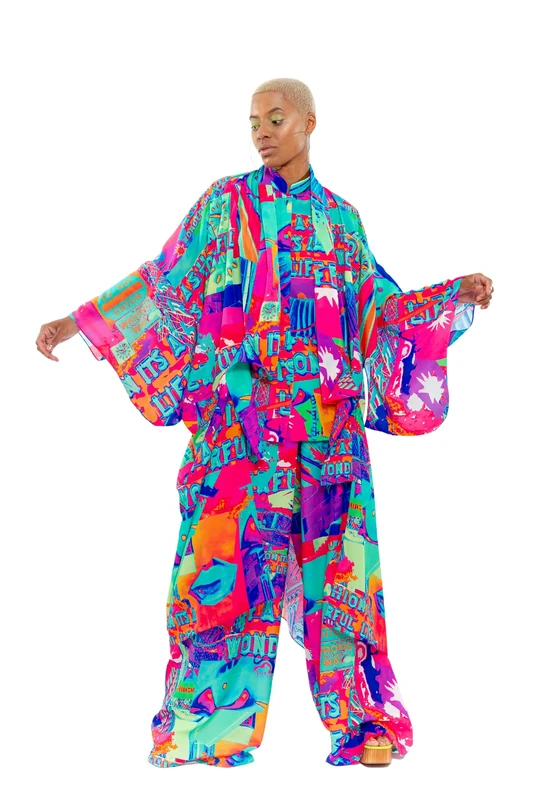 CHAOUICHE Women's Kimono, Downtown LA Print, XL