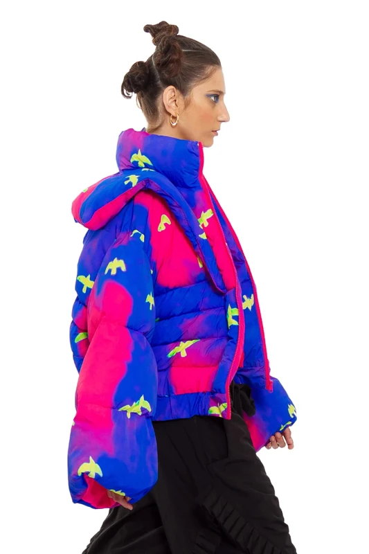 CHAOUICHE Puffer Jacket, Birds Print, XXXXL