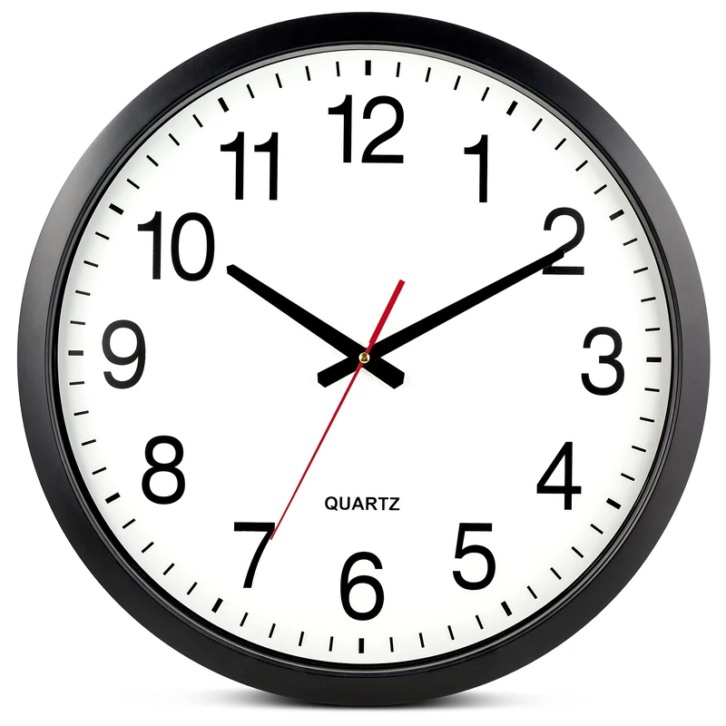 Bernhard Products Black Wall Clock Silent Non Ticking - XL 18 Inch Quality Quartz Battery Operated Round Easy to Read Home/Office/Classroom/School Clock