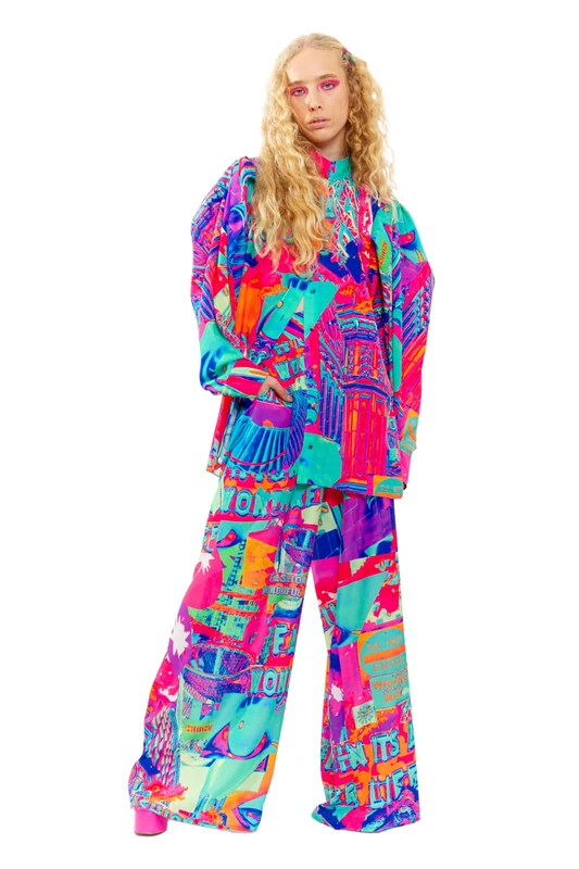CHAOUICHE Women's Pijama Shirt, Downtown LA Print, M