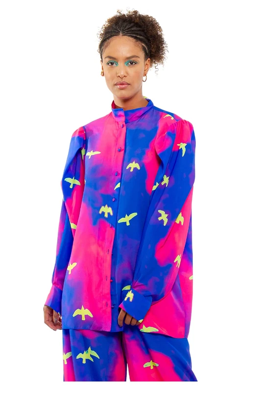 CHAOUICHE Women's Pijama Shirt, Birds Print, XXS