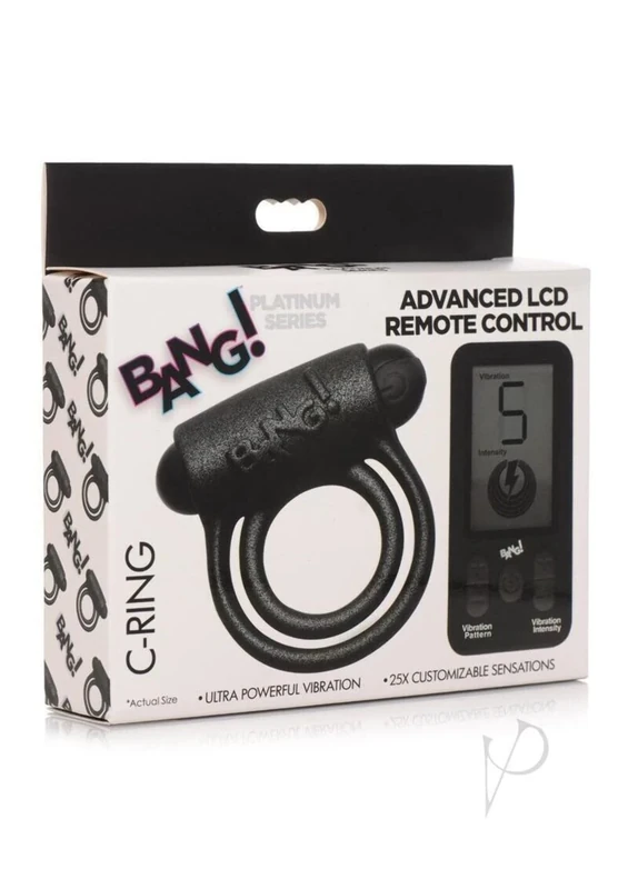 Bang! Platinum Series C-Ring 25X Premium Silicone Cock & Ball Ring with LCD Remote Control for Men & Couples, Harder Longer Erections Enhancer, Stay Hard Male Enhancement with Powerful Vibrations