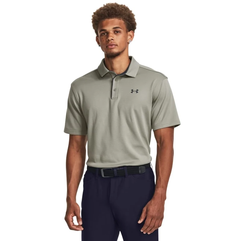 Under Armour Mens 2025 Golf Tech Wicking Textured Soft Light Polo Shirt, (390) Marine Od Green/Black, 3XL (Alto)