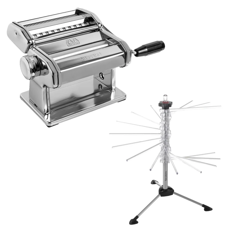 Pasta Preparation Set, Pasta Machine Atlas 150 + Dryer + Accessories for Fettuccine and Tagliolini, Kitchen Accessories, High-Quality Materials, Made in Italy.