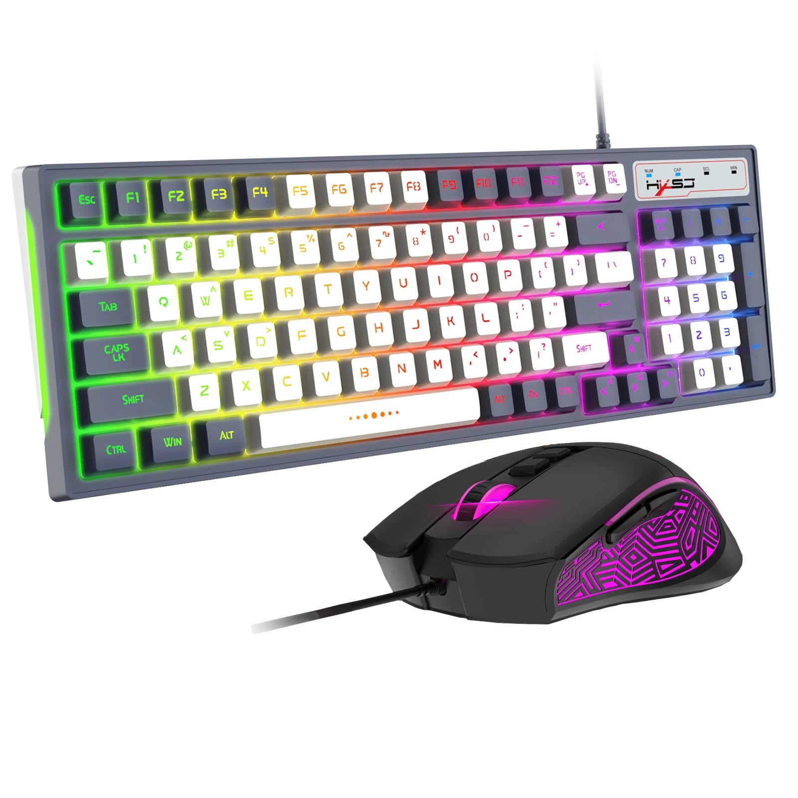 Wired Gaming Keyboard and Mouse Combo, 96 Key 8 Chroma LED RGB Backlight, 26Key Anti-Ghosting,Ergonomic Keyboard wuth Mechanical Feel, Adjustable 3600DPI Mice Compatible With PC Laptop PS4 Xbox