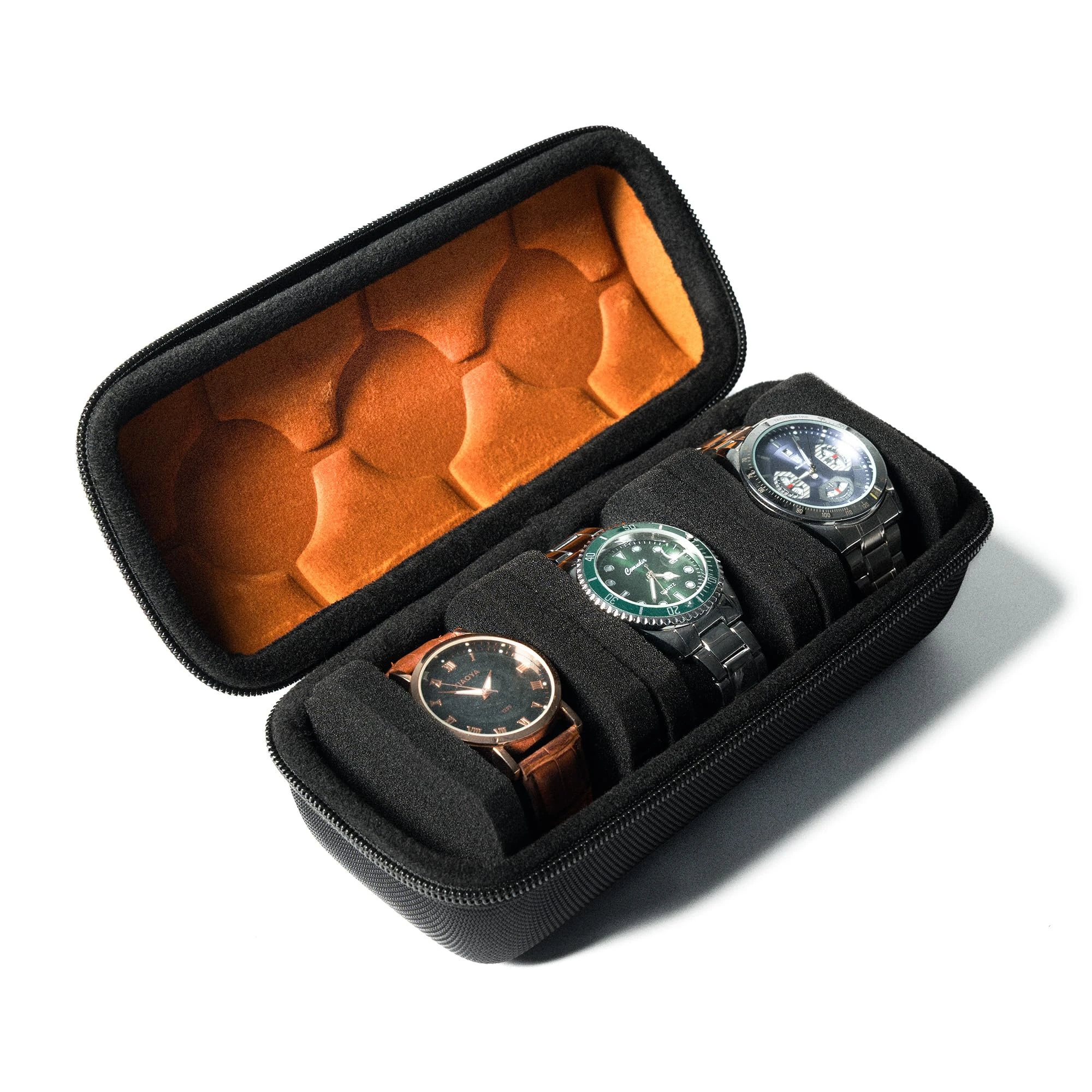 AUKURA 3 SLOTHard Watch Roll Travel Case, Zipper Case Storage and Organizer for Men and Women, with anti-move watch pillow (Black 3slot)