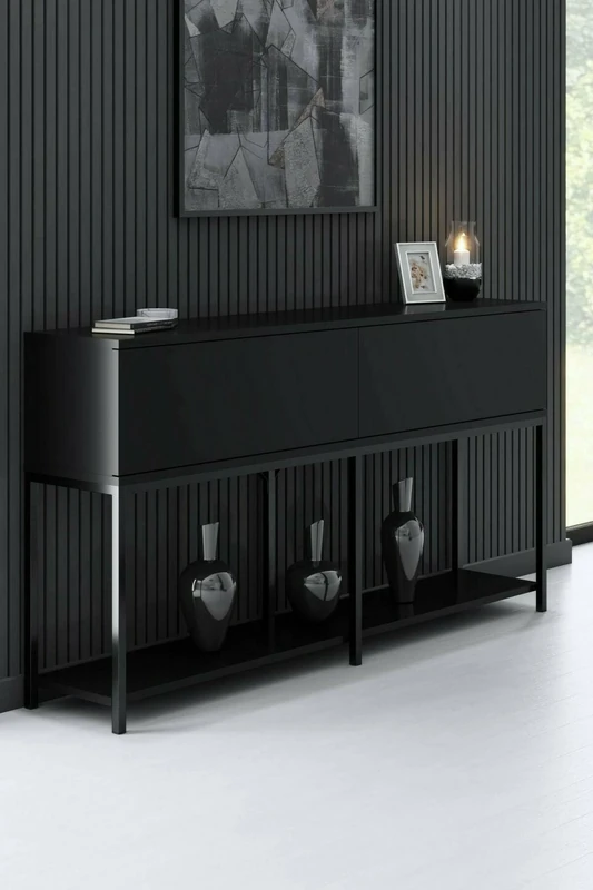 Dmora Altair Sideboard, Buffet for Living Room, Kitchen Pantry, 150 x 30 x 80 cm, Black