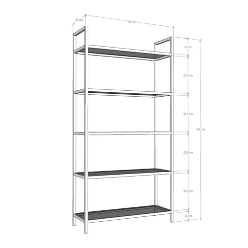 Dmora Delphini Bookcase, Office Shelf, Bookcase, Library, 80 x 30 x 165 cm, Gold
