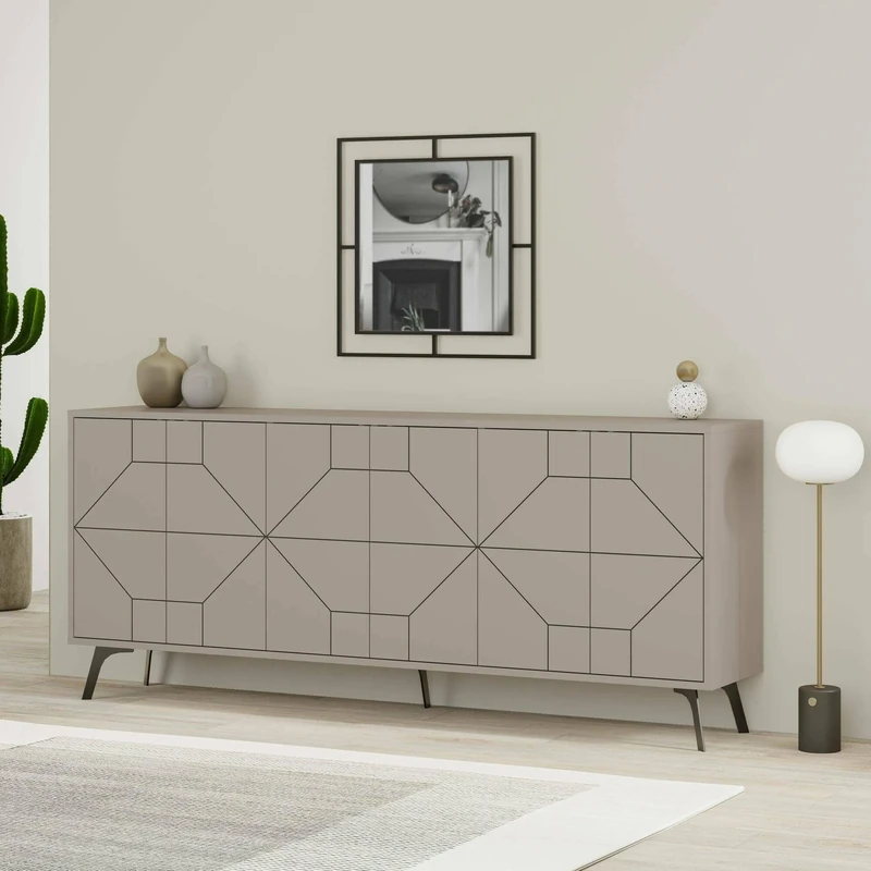 Dmora Elysium Sideboard, Living Room Buffet, Living Room Sideboard, Kitchen Pantry, 184 x 35 x 77 cm, Concrete