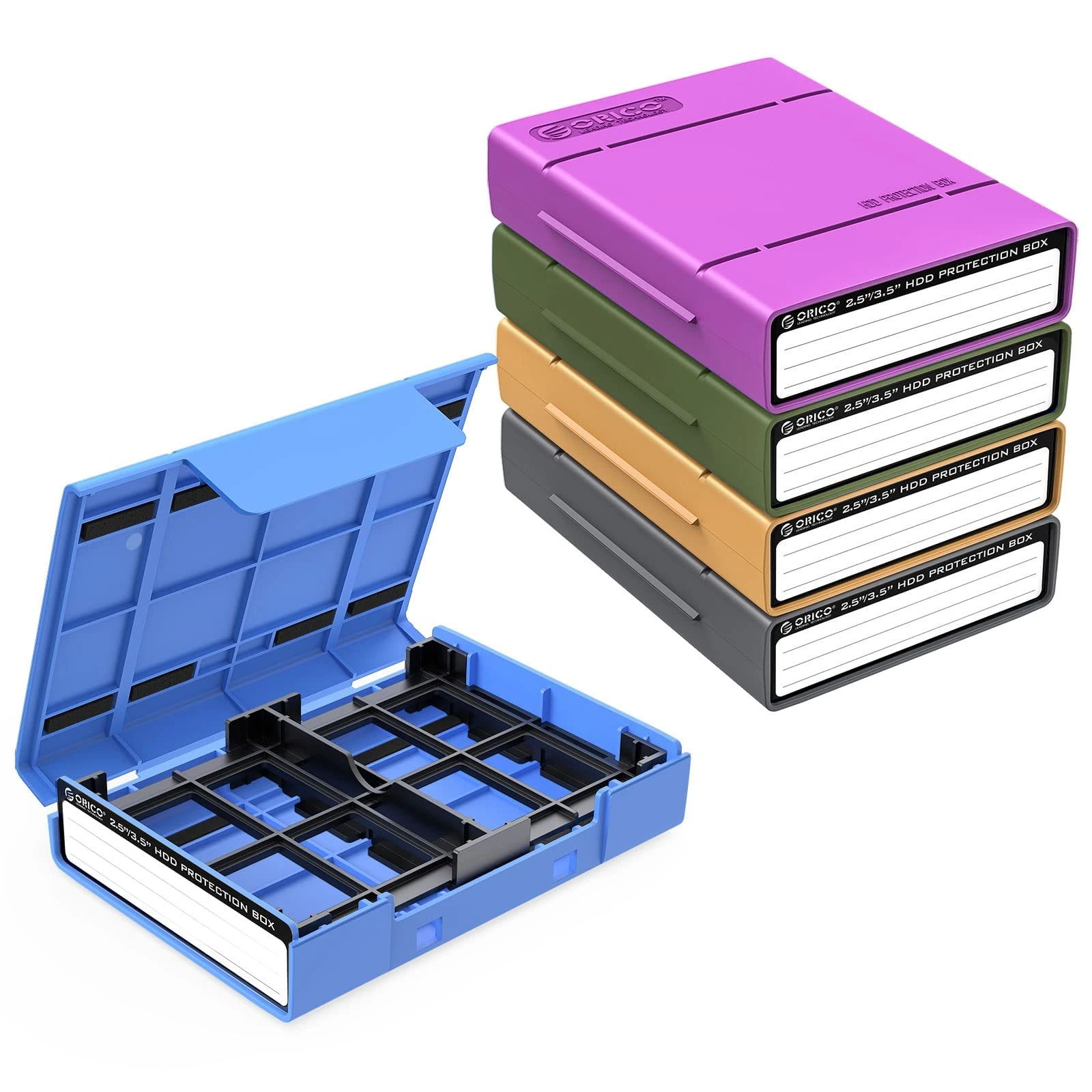 ORICO 5-Pack Hard Drive Carrying Case Protective Box for 3.5/2.5 Inch SSD HDD Portable with Anti-Static,Shockproof and Dust Proof Travel Storage Bag-PHP25-5C