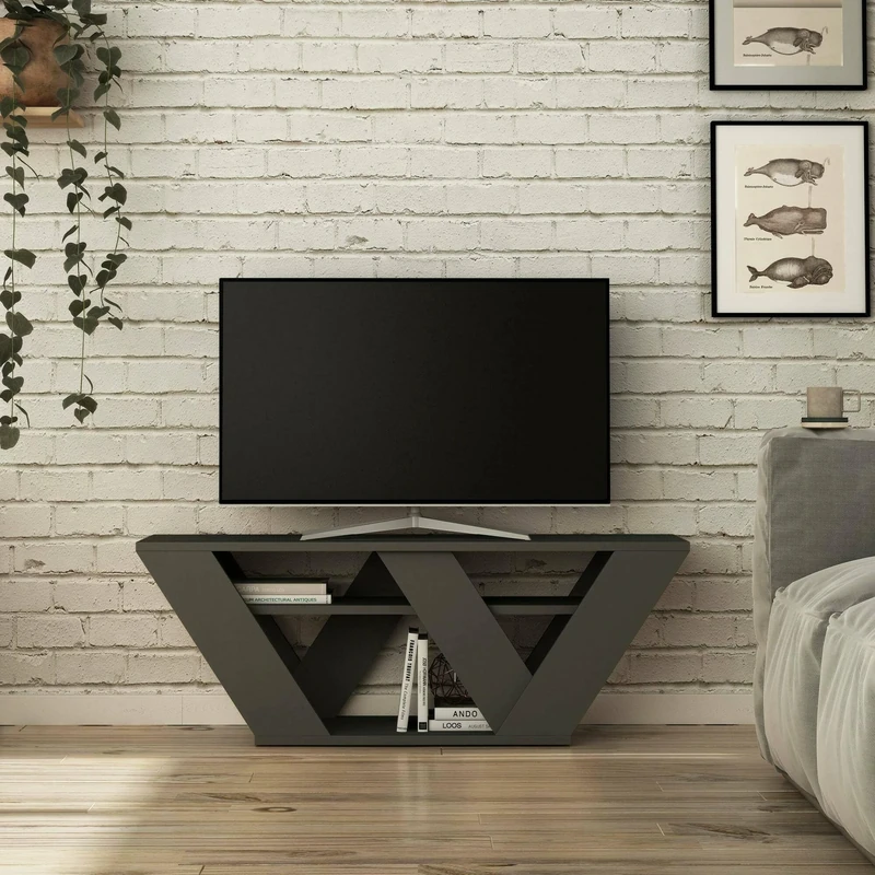 Dmora - Pegasus TV Cabinet, Living Room Sideboard, Low Cabinet for TV, Equipped Wall Base, 110 x 30 x 40 cm, Anthracite