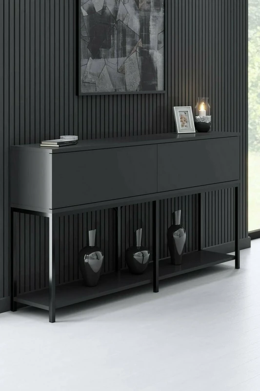 Dmora Altair Sideboard, Buffet for Living Room, Kitchen Pantry, 150 x 30 x 80 cm, Anthracite and Black