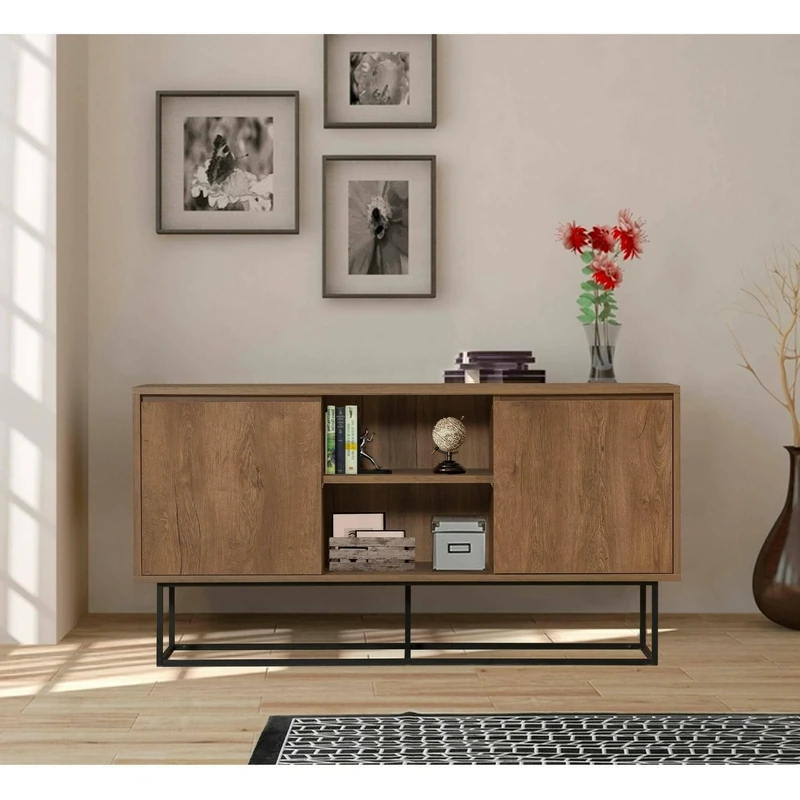 Dmora Alrakis Sideboard, Living Room Buffet, Living Room Sideboard, Kitchen Pantry, 140 x 36 x 72 cm, Walnut and Black