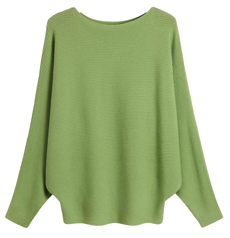 FULIER Women's Avocado Green Boat Neck Dolman Knit Sweater Pullover