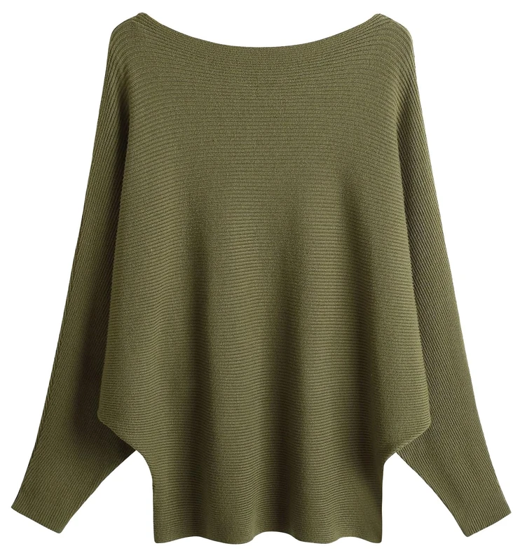 FULIER Women's Boat Neck Batwing Sweater - Army Green One Size