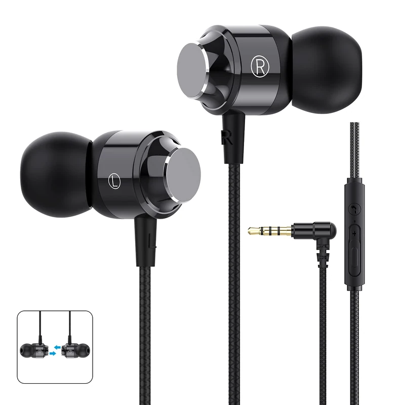 Earphones, Wired In-ear Headphones with Pure Sound and Powerful Bass, Lightweight Wired Earphones with Microphone and Volume Control, Corded Earbuds for Samsung, Android, Smartphones and 3.5mm Devices