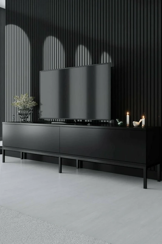 Dmora - Regulus TV Cabinet, Living Room Sideboard, Low Cabinet for TV, Equipped Wall Base, 180 x 30 x 47 cm, Black