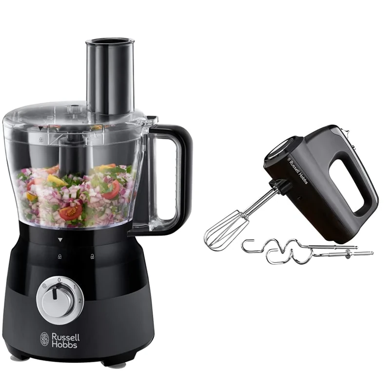 Russell Hobbs Desire Food Processor & Hand Mixer - 1.5L Bowl, 600W & 350W, Matte Black